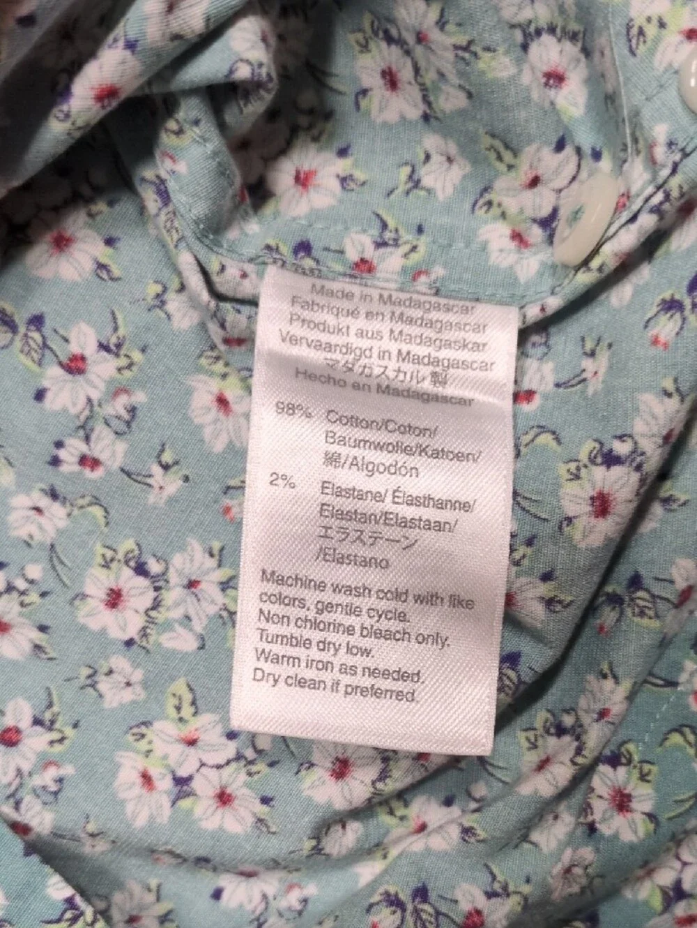 J. Crew Light Aqua Floral Short-Sleeve Button-Down Shirt